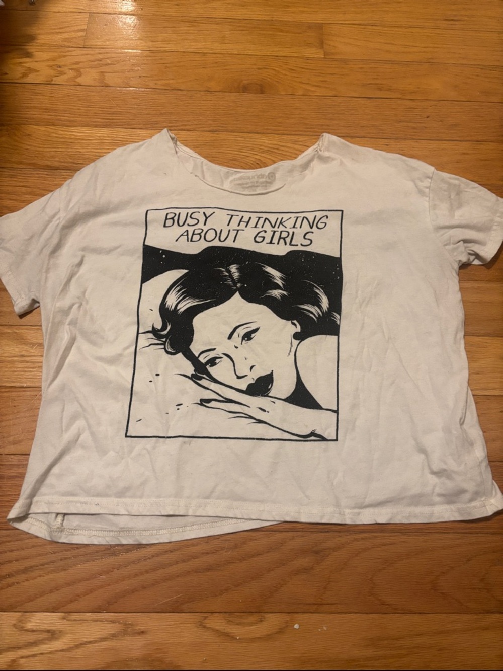 Target White Graphic Short Sleeve Tee "Busy Thinking About Girls"